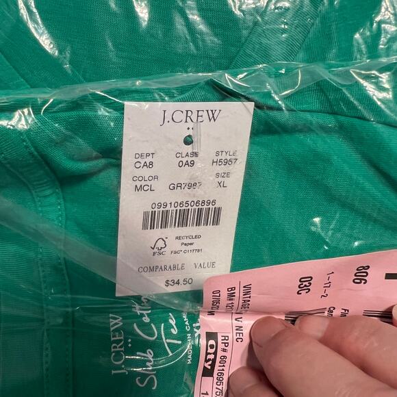 NWT J. Crew Modern Clover Green Vintage Slub Cotton V-Neck Tee - SIZE XL - Picture 7 of 10
